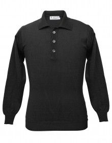 Men pure wool sweater plain collar black